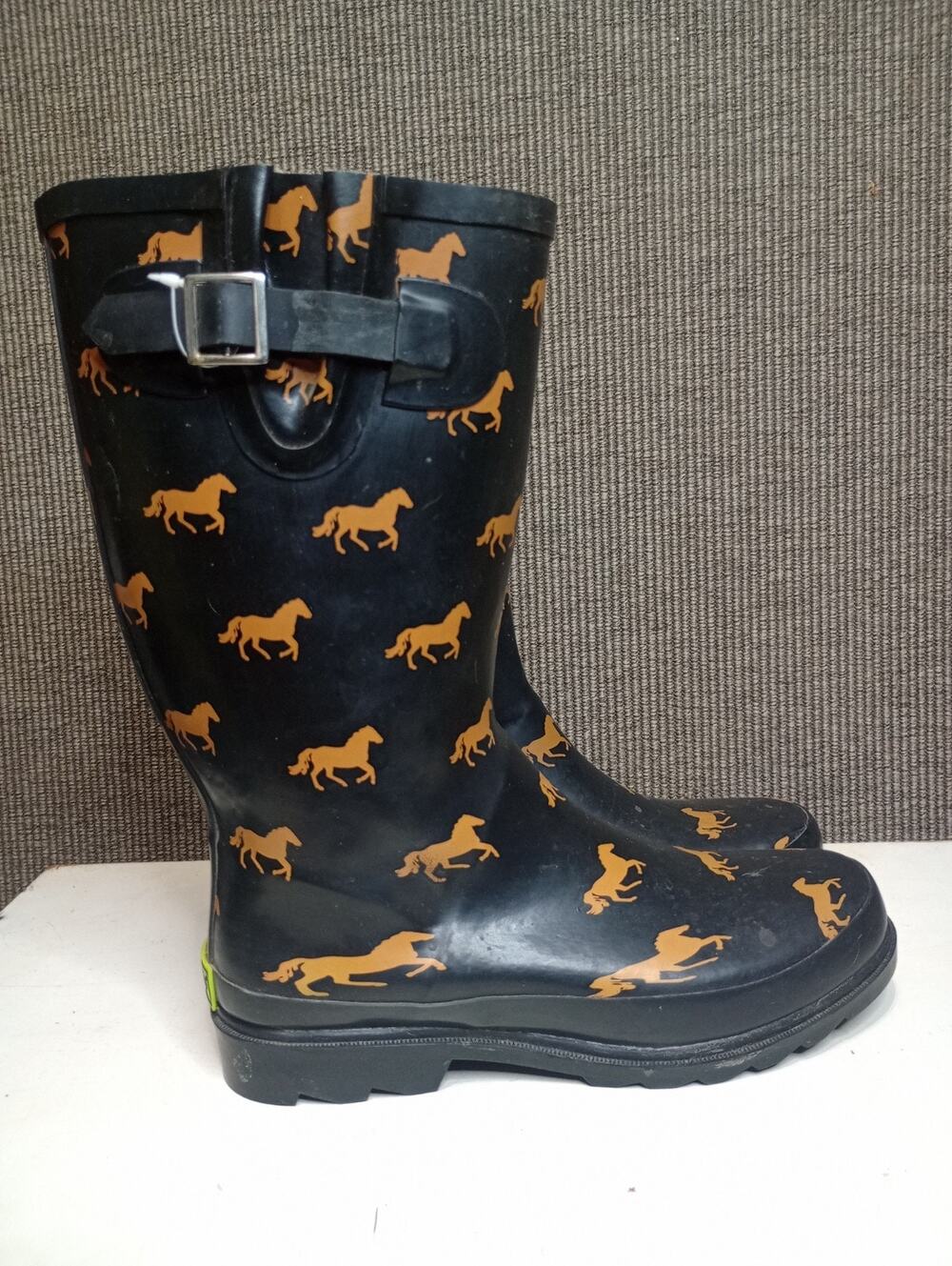 Western Chief Womens Horse Rain Mud Boots Size 9 Black with brown Horse's...